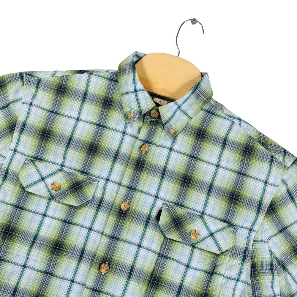 Duluth Trading Co Mens M Green Plaid Short Sleeve Button Down Workwear Outdoor